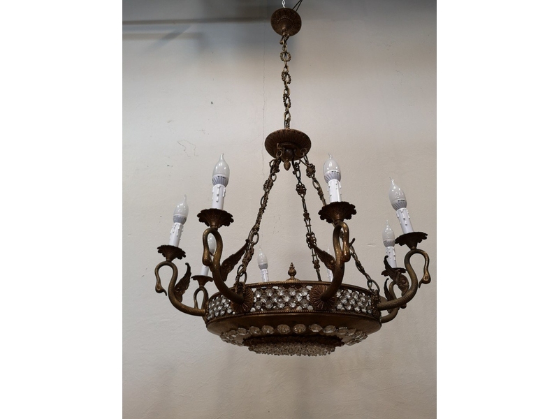 Старинная люстра на 8 рожков-лампочек с хрустальными подвесками 0