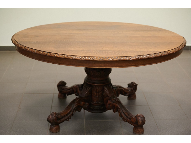 Старинный Викторианский дубовый обеденный стол 0